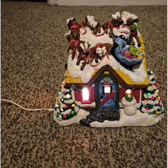 Other - VTG Lighthouse Christmas Santa "Upon The House Top" Reindeer By Plaster Craft